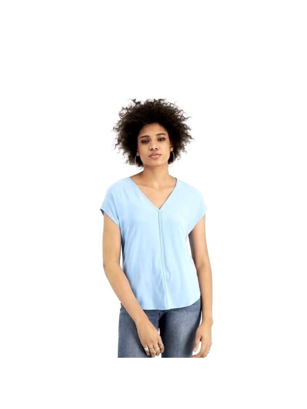 NWT Bar III Plus Size Seamed V-Neck Top in Vista Blue